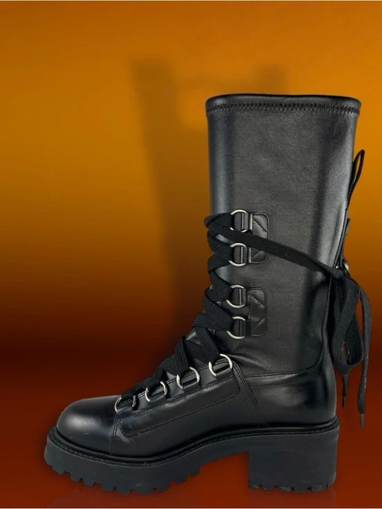 Christian Dior Black D-Fight Womens leather calf-high boots Size 37 from Italy - Picture 4 of 16